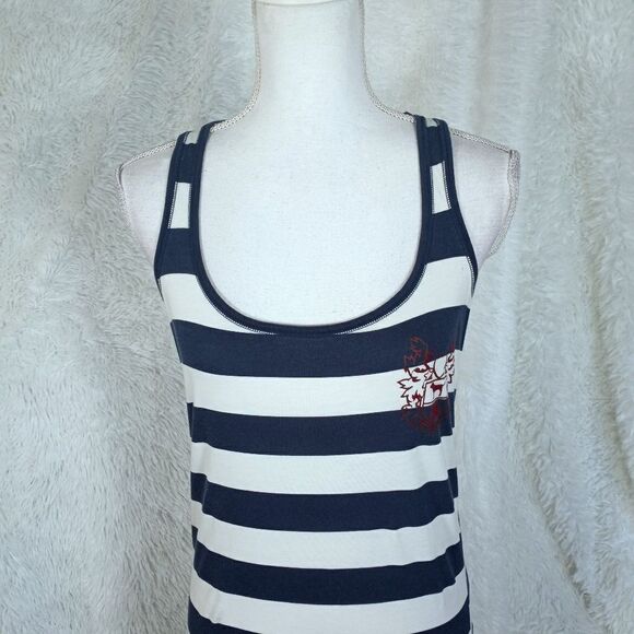 VICTORIA'S SECRET PINK  NAVY & WHITE STRIPE RUFFLE BOTTOM LONG TANK TOP SZ.S EUC - Picture 3 of 7